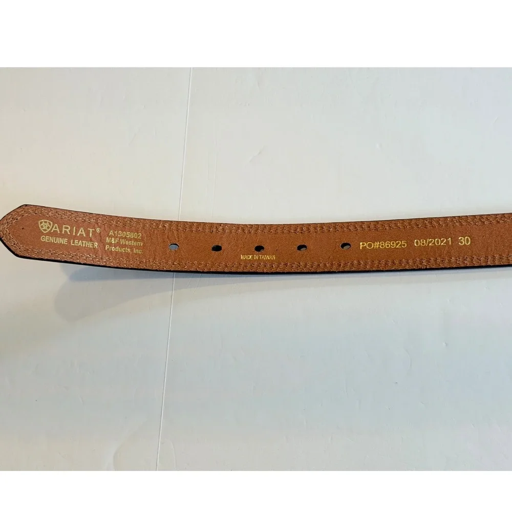 Ariat Mens Brown Leather Western Belt American Flag Buckle A1305802 Size 30
